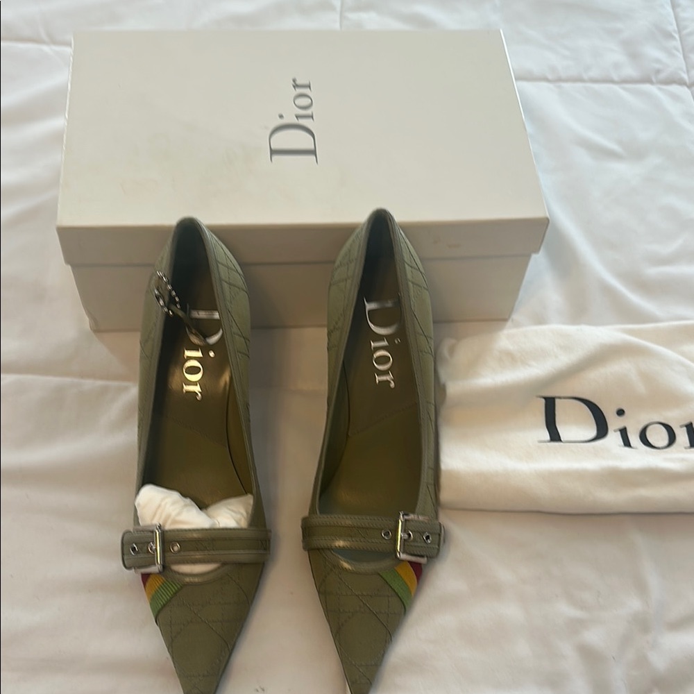 Dior Green Kitten Heel Slingbacks